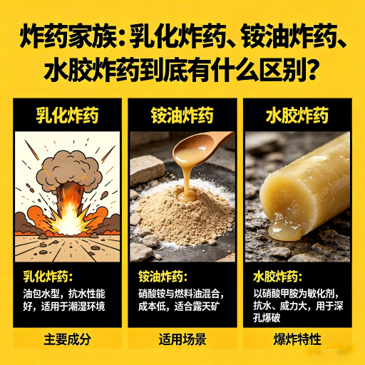 九江炸药家族：乳化炸药、铵油炸药、水胶炸药到底有什么区别？
